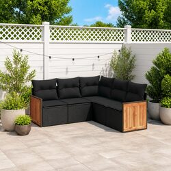 5-Piece Black Poly Rattan Garden Sofa Set