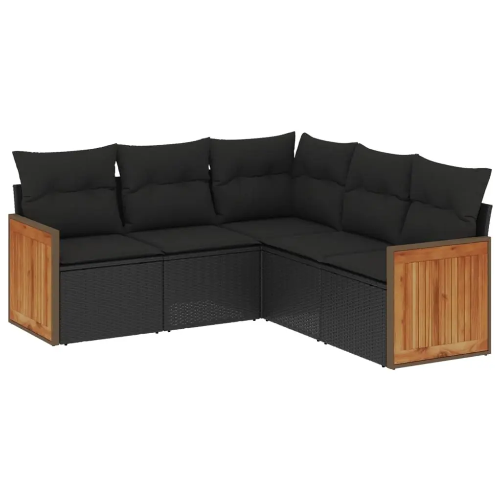 5-Piece Black Poly Rattan Garden Sofa Set