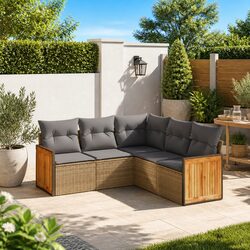 5-Piece Beige Outdoor Garden Sofa Set with Cushions