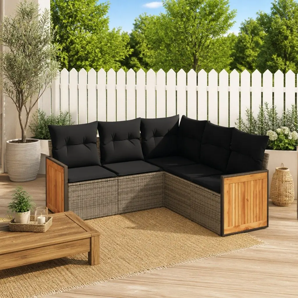 5-Piece Modular Garden Sofa Set in Grey Rattan