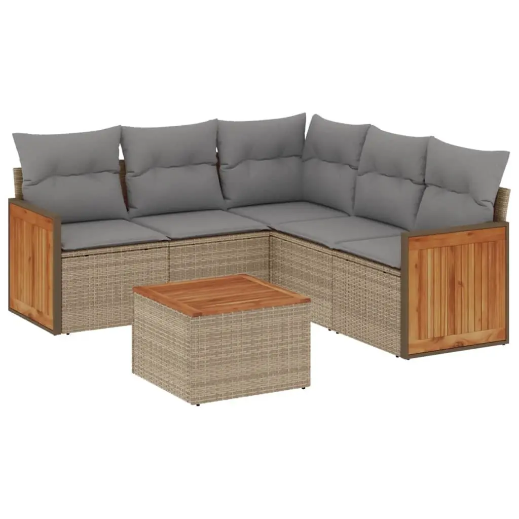 Beige 6-Piece Modular Outdoor Sofa Set with Cushions