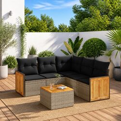 Premium 6-Piece Grey Poly Rattan Garden Sofa Set