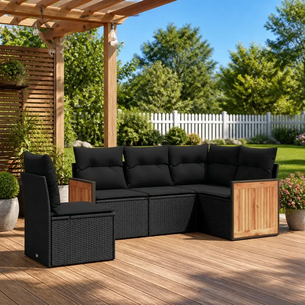5 Piece Modular Garden Sofa Set in Black Rattan