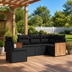 Premium 5 Piece Modular Garden Sofa Set in Black Rattan
