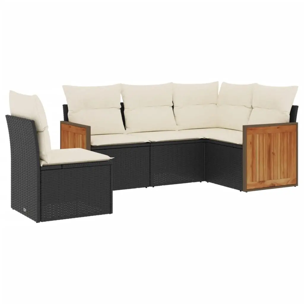 5-Piece Black Poly Rattan Garden Sofa Set
