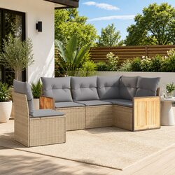 High-Quality 5 Piece Beige Outdoor Sofa Set with Storage