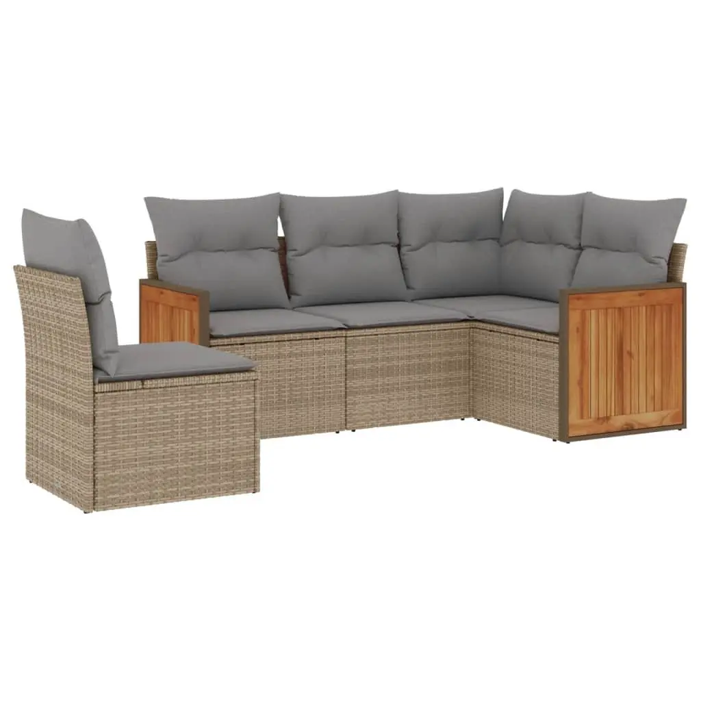 5 Piece Beige Outdoor Sofa Set with Storage