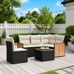 6 Piece Modular Garden Sofa Set for Outdoors in Black