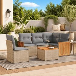 6-Piece Beige Outdoor Garden Sofa Set with Cushions