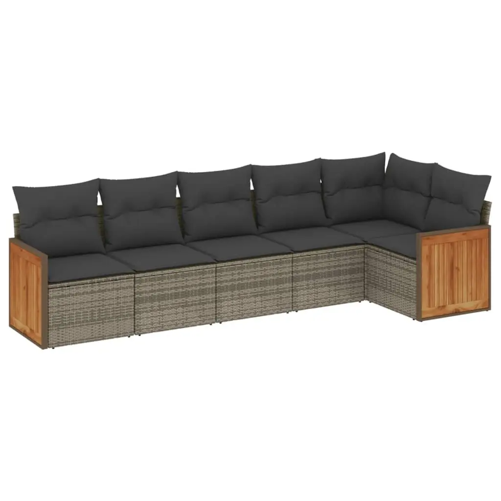 Garden Sofa Set PE Rattan 6 Piece Outdoor Furniture Patio Lounge Sectional Grey