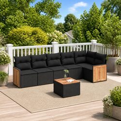 7-Piece Modular Garden Sofa Set with Cushions, Black