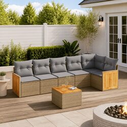 7-Piece Beige Rattan Outdoor Sofa Set with Storage