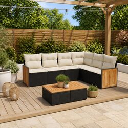 Black 6 Piece Outdoor Sectional Garden Sofa Set with Cushions