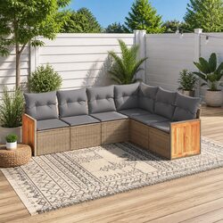 Beige 6 Piece Outdoor Sofa Set with Durable Poly Rattan