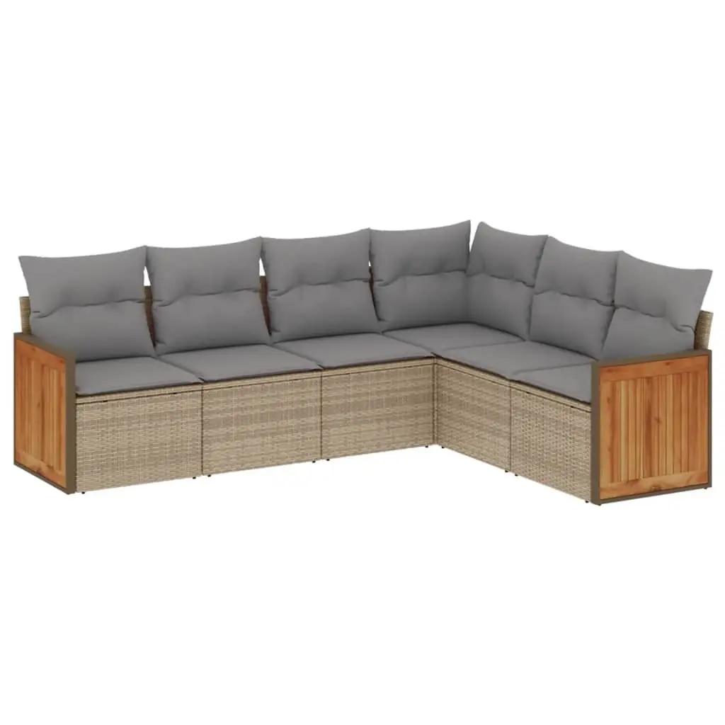 Beige 6 Piece Outdoor Sofa Set with Durable Poly Rattan
