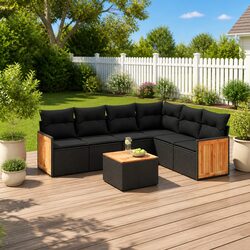 Durable 7 Piece Black Poly Rattan Garden Sofa Set