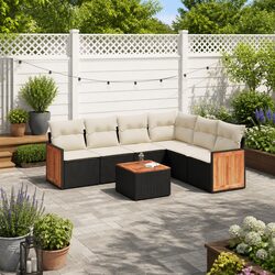 Modular 7 Piece Black Poly Rattan Garden Sofa Set