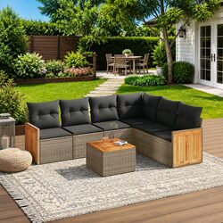 Premium 7-Piece Grey Poly Rattan Garden Sofa Set