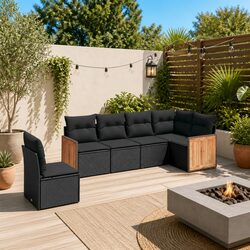 Premium 6-Piece Modular Black Poly Rattan Sofa Set