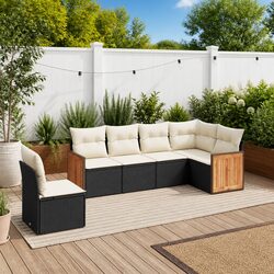 Black Modular 6-Piece Garden Sofa Set for Outdoor Comfort
