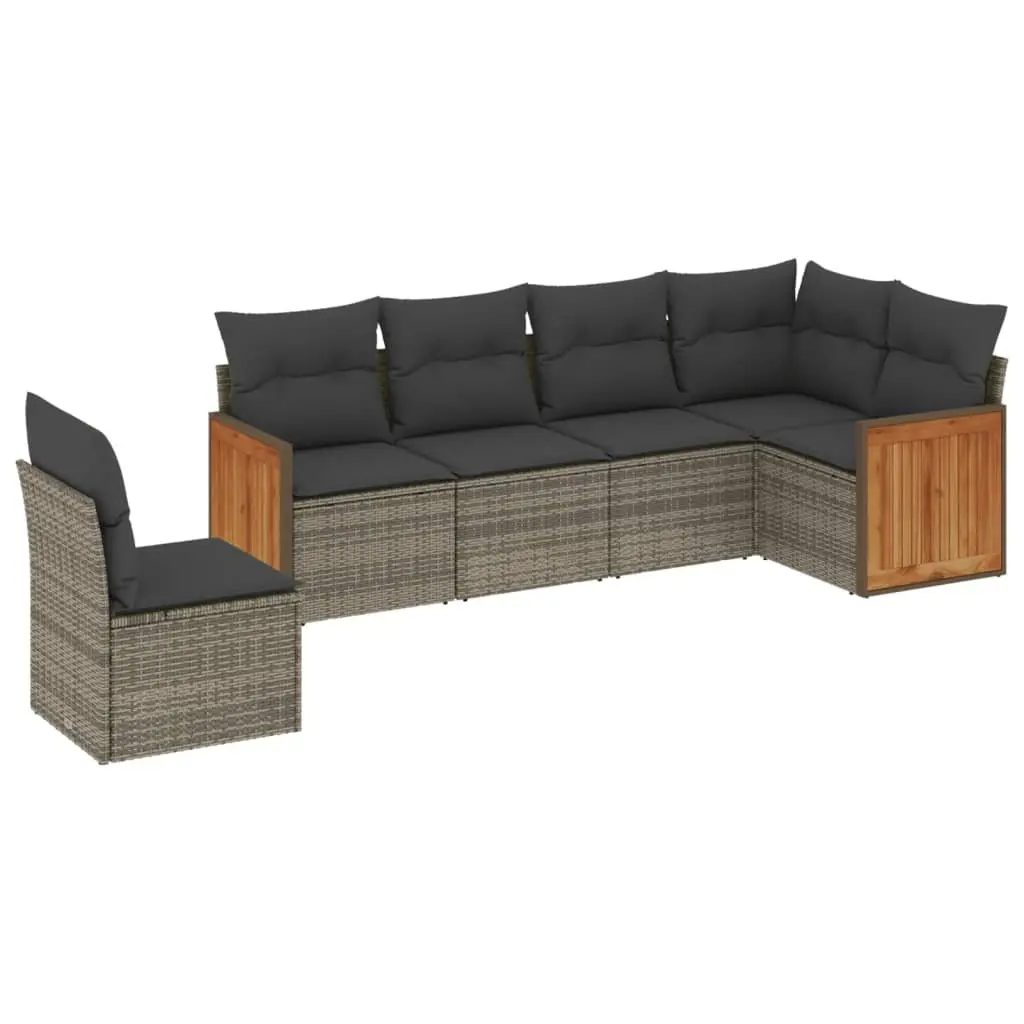 6-Piece Grey Poly Rattan Garden Sofa Set for Outdoors