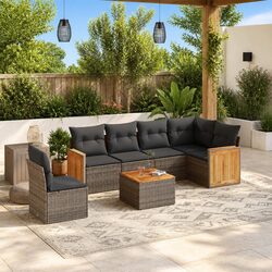 High-Quality 7 Piece Outdoor Sofa Set in Grey Poly Rattan