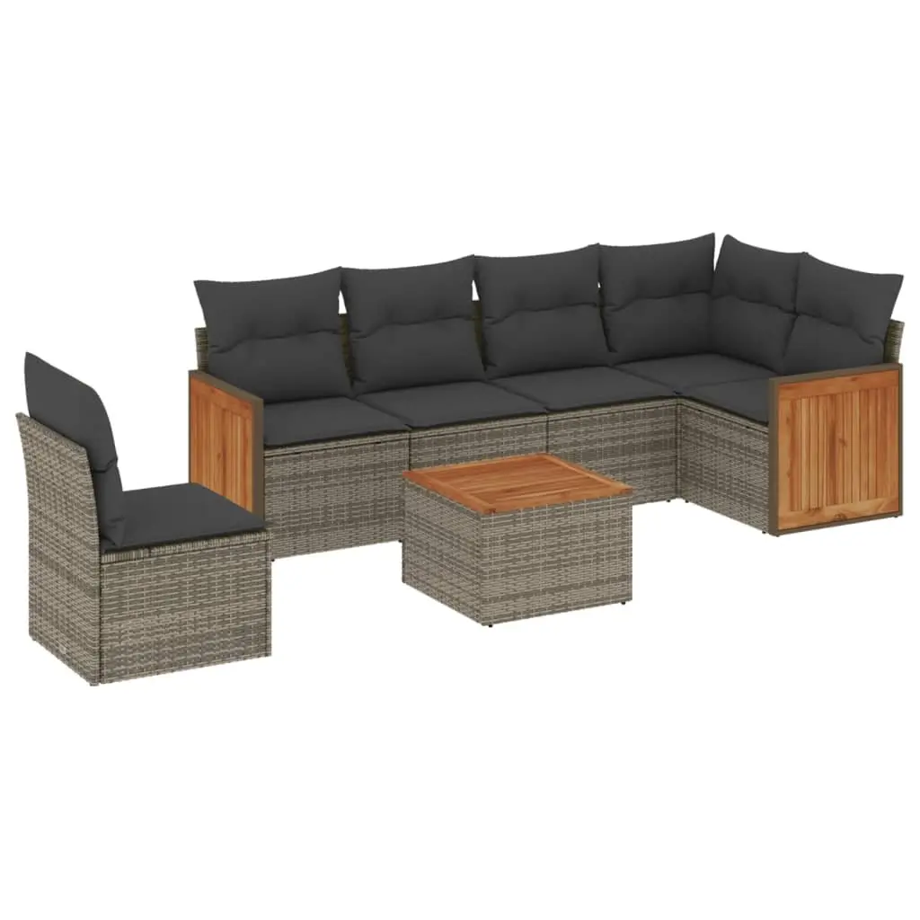 Garden Sofa Set PE Rattan 7 Piece Outdoor Furniture Grey Patio Lounge