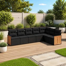 7-Piece Black Rattan Modular Garden Sofa Set