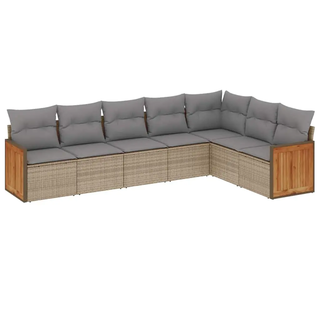 7 Piece Outdoor Garden Sofa Set PE Rattan Beige Modular Patio Furniture with Cushions