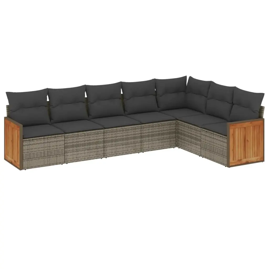 Garden Sofa Set 7 Piece Outdoor Patio Furniture Grey Poly Rattan with Cushions