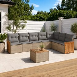 Premium 8-Piece Beige Poly Rattan Garden Sofa Set
