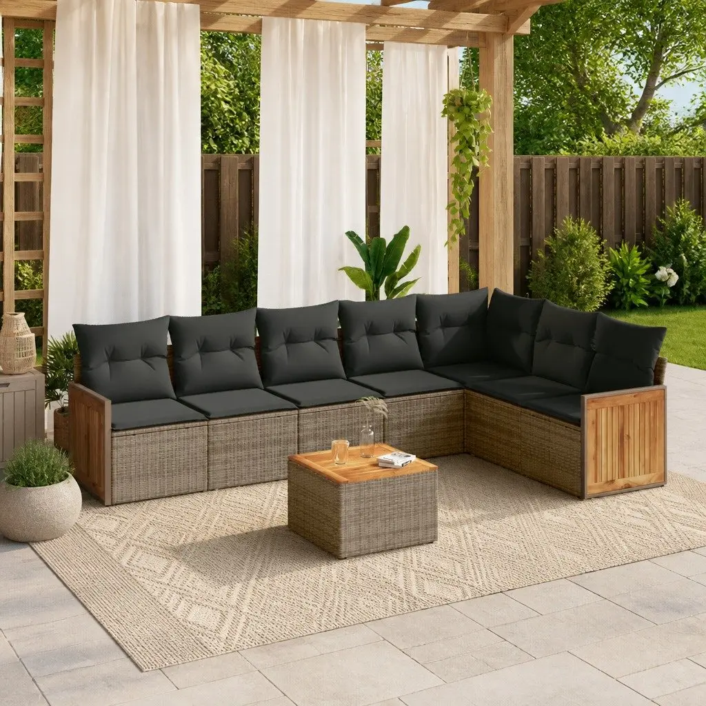 Grey Poly Rattan 8-Piece Garden Sofa Set