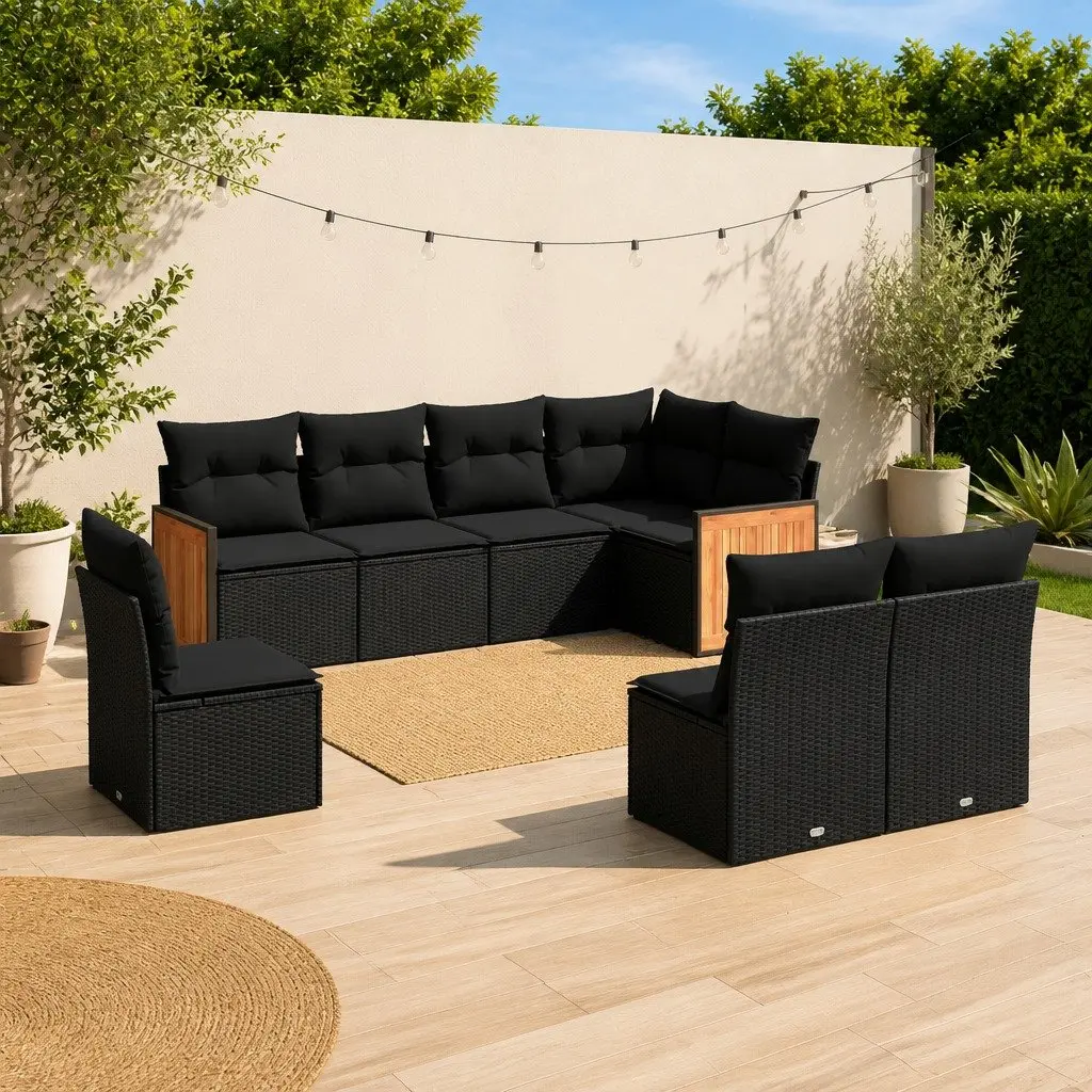 Garden Sofa Set PE Rattan 8 Piece Modular Outdoor Furniture Black