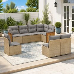 Premium 8 Piece Beige Poly Rattan Garden Sofa Set