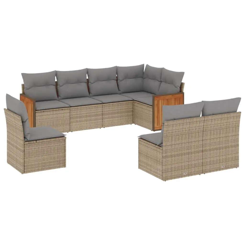 8 Piece Garden Sofa Set PE Rattan Outdoor Furniture Patio Beige with Cushions