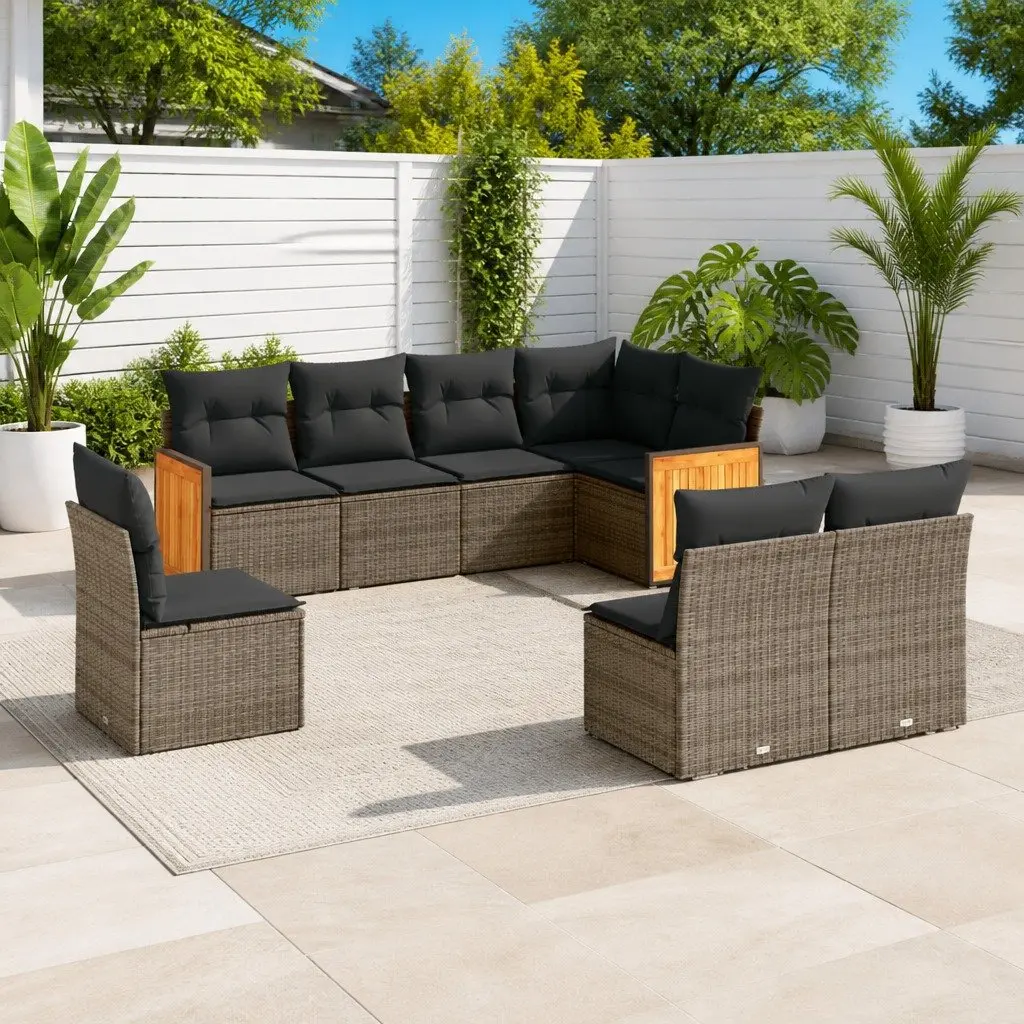 Garden Sofa Set PE Rattan 8 Piece Grey Outdoor Furniture Modular