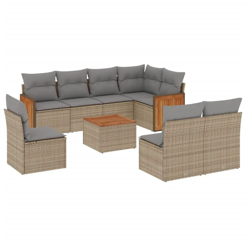 Garden Sofa Set PE Rattan 9 Piece Outdoor Furniture Beige Patio Lounge