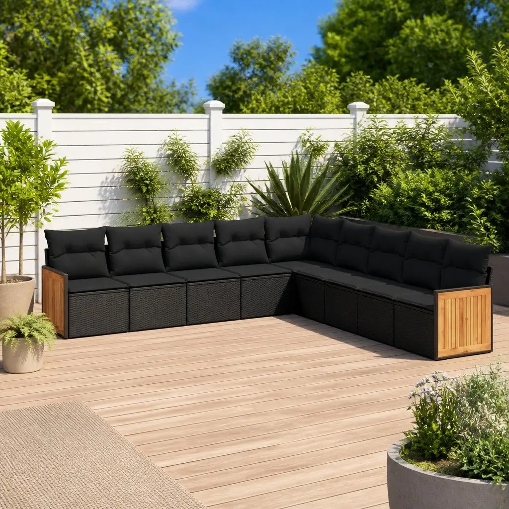 9 Piece Modular Black Garden Sofa Set for Outdoor Spaces