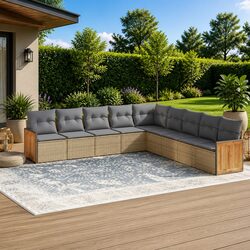 Beige 9 Piece Modular Garden Sofa Set for Outdoor Use