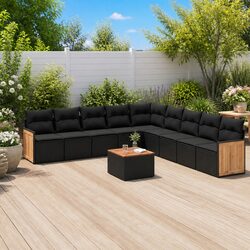 10-Piece Modular Black Poly Rattan Garden Sofa Set