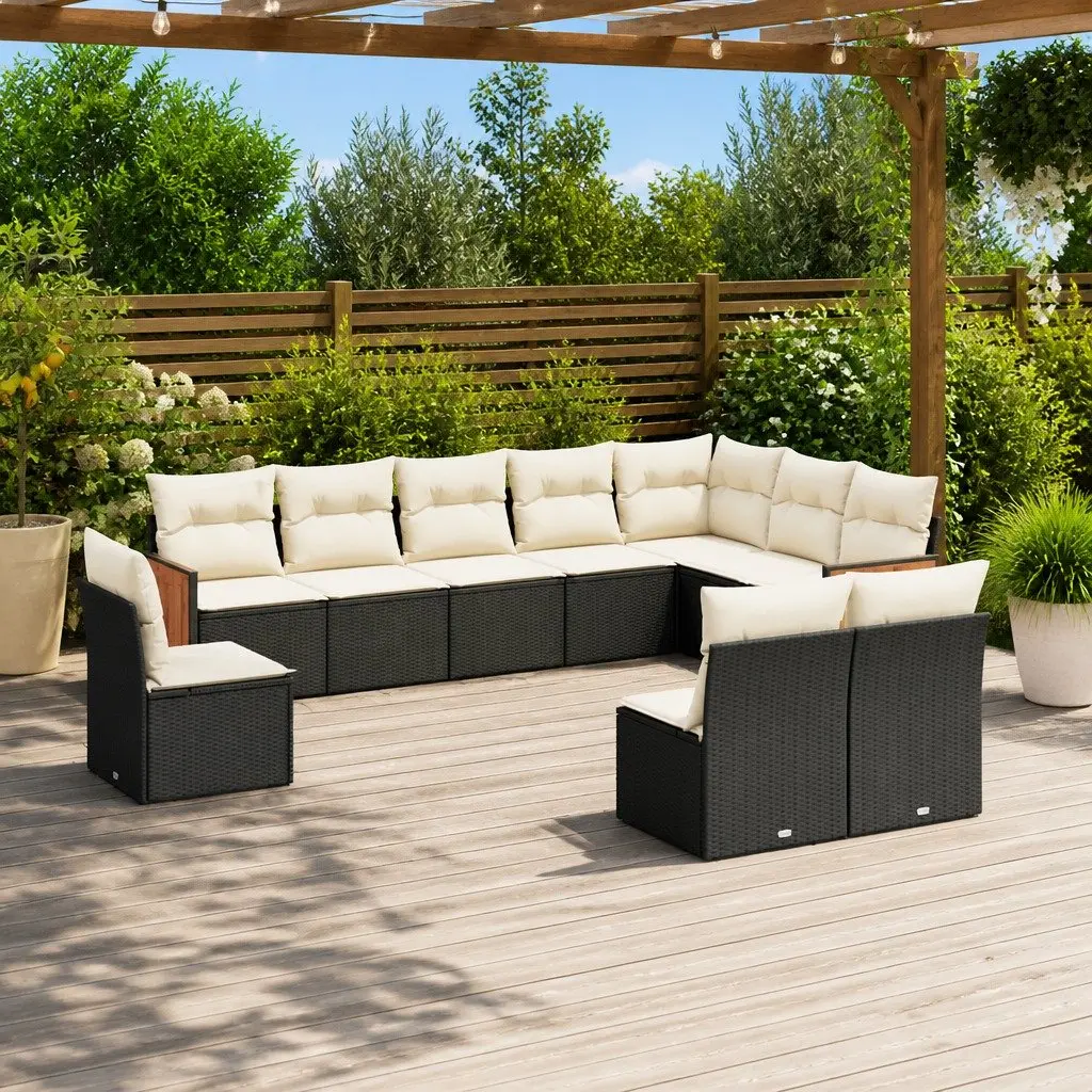 Garden Sofa Set 10 Piece Outdoor Furniture Patio Black Poly Rattan Modular