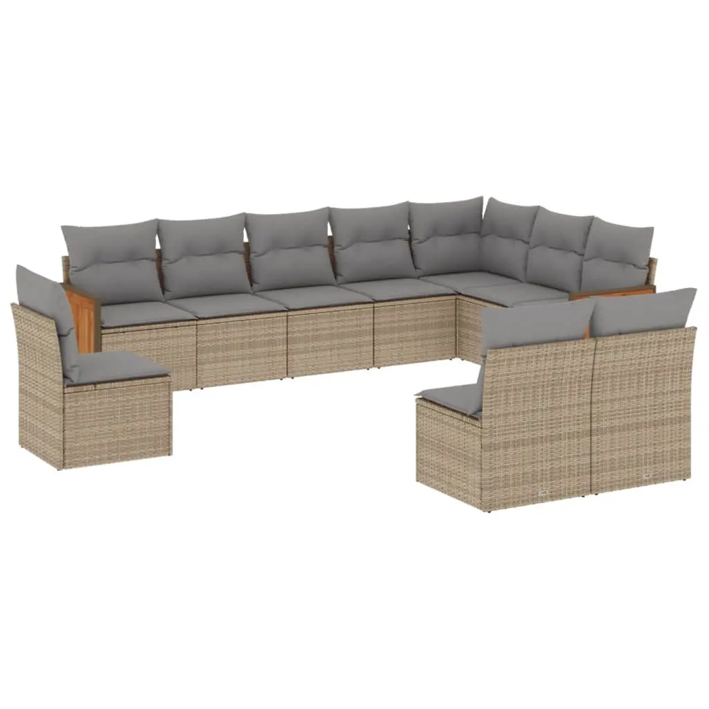 10 Piece Modular Outdoor Sofa Set Beige PE Rattan