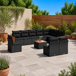 Outdoor Modular Garden Sofa Set - 11 Piece Black Rattan