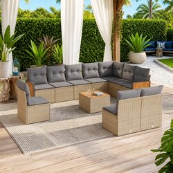 11-Piece Beige Modular Outdoor Garden Sofa Set