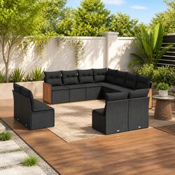 Durable 11-Piece Garden Sofa Set with Cushions in Black