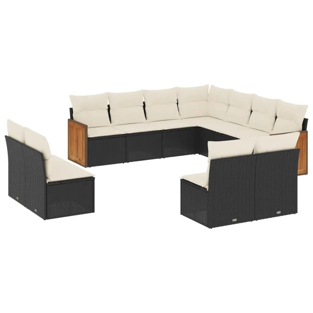 11 Piece Black Poly Rattan Garden Sofa Set