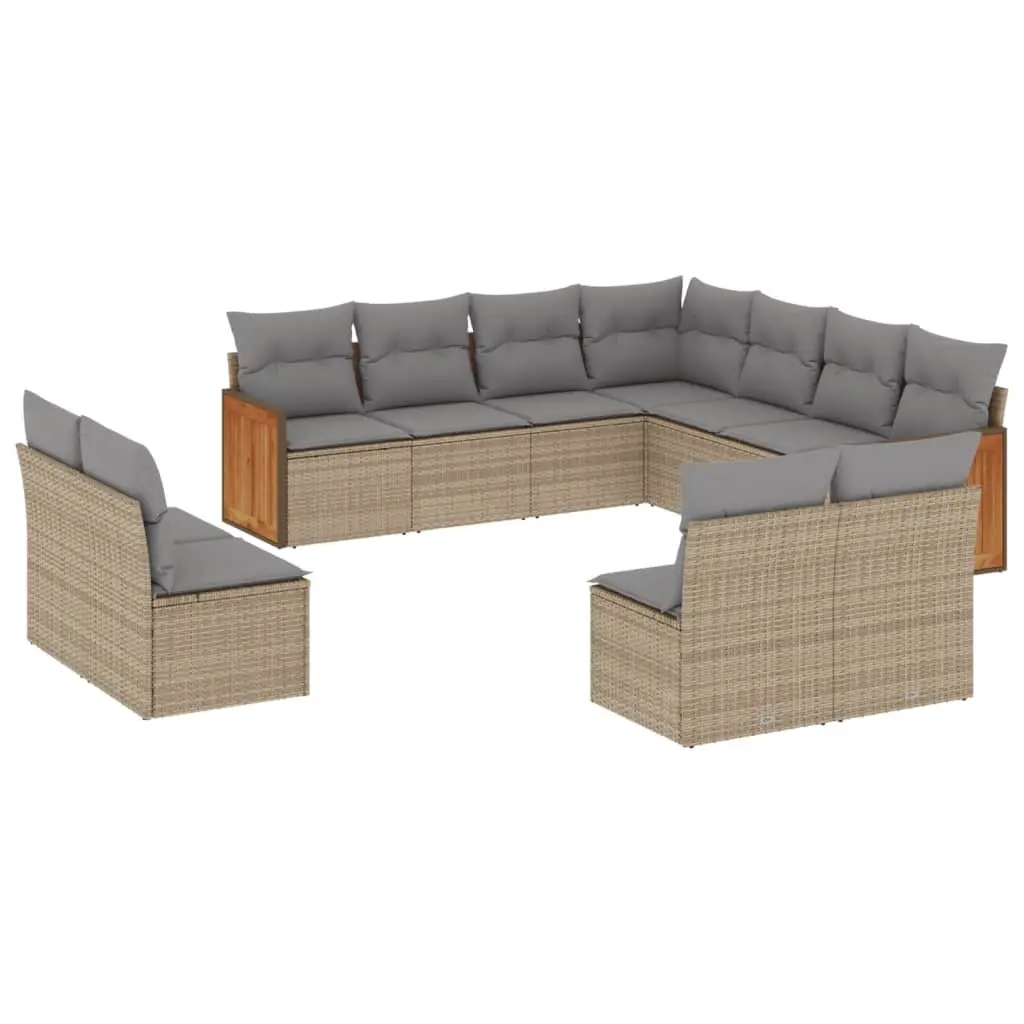 Garden Sofa Set PE Rattan 11 Piece Outdoor Furniture Patio Seating Beige