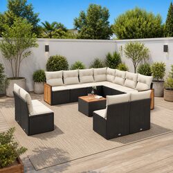 Durable 12-Piece Black Poly Rattan Garden Sofa Set