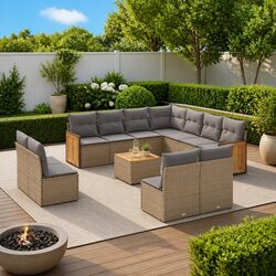 12-Piece Beige Outdoor Modular Garden Sofa Set