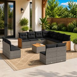 12-Piece Grey Poly Rattan Garden Sofa Set for Outdoors
